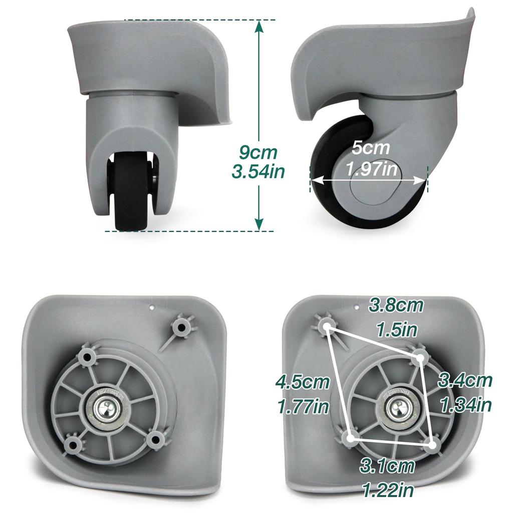 Запасные колеса для чемодана, Идеально подходят для замены и ремонта шин, Бесшумные, Вращение на 360 градусов, Легкая сборка, Набор из 2 штук, Маленькие, Серые