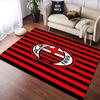 AC Milan Logo on Striped Background Patterned carpet, suitable as a non slip play mat for the living room and bedroom sofa