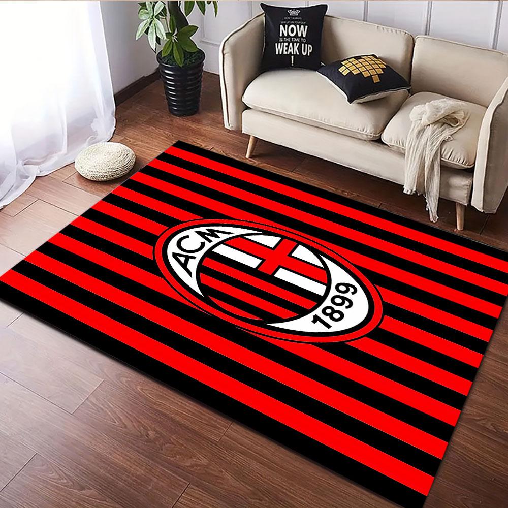 AC Milan Logo on Striped Background Patterned carpet, suitable as a non slip play mat for the living room and bedroom sofa