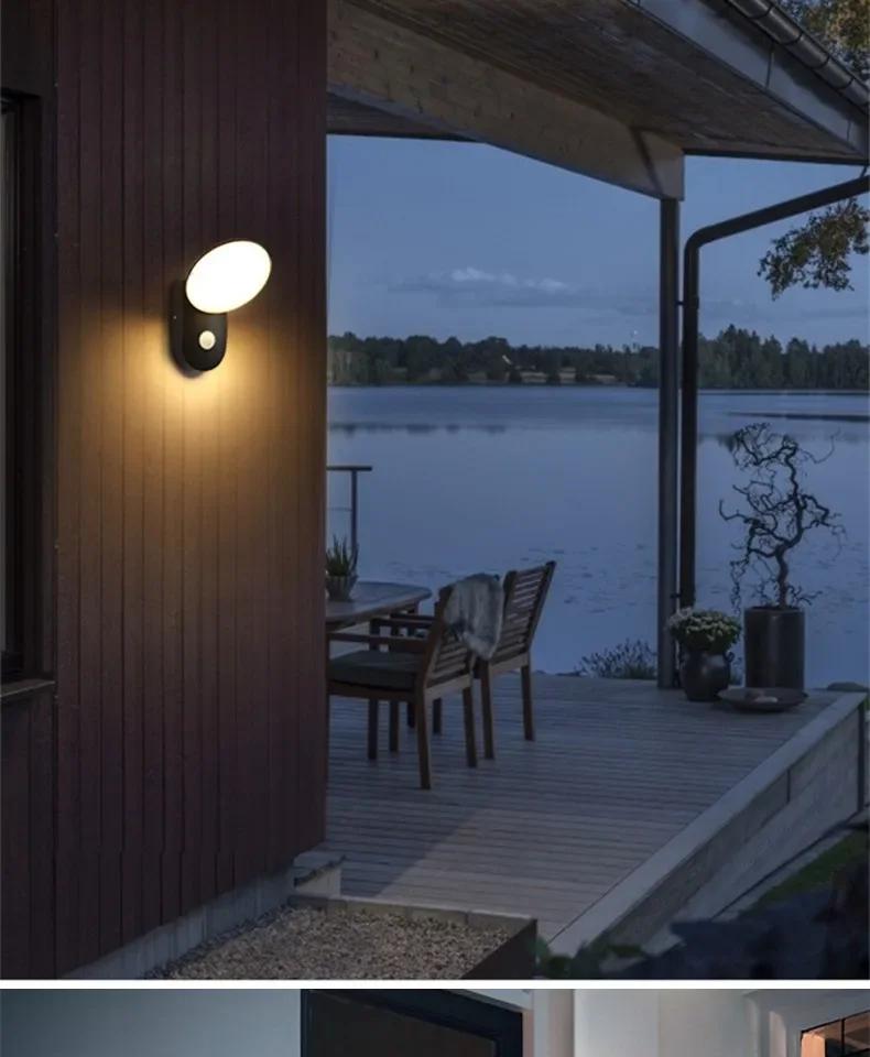 LED Simple and Bright Human Body Induction Wall Lamp Outdoor Waterproof Exterior Wall Lamp Villa Garden Balcony Terrace Lamp