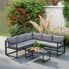 Three Piece L Shaped Garden Furniture Set With Cushions Grey