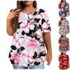 Fashion Short Sleeve Shirt Round Neck Plus Size T-Shirt Flower Printed Casual Tops For Women