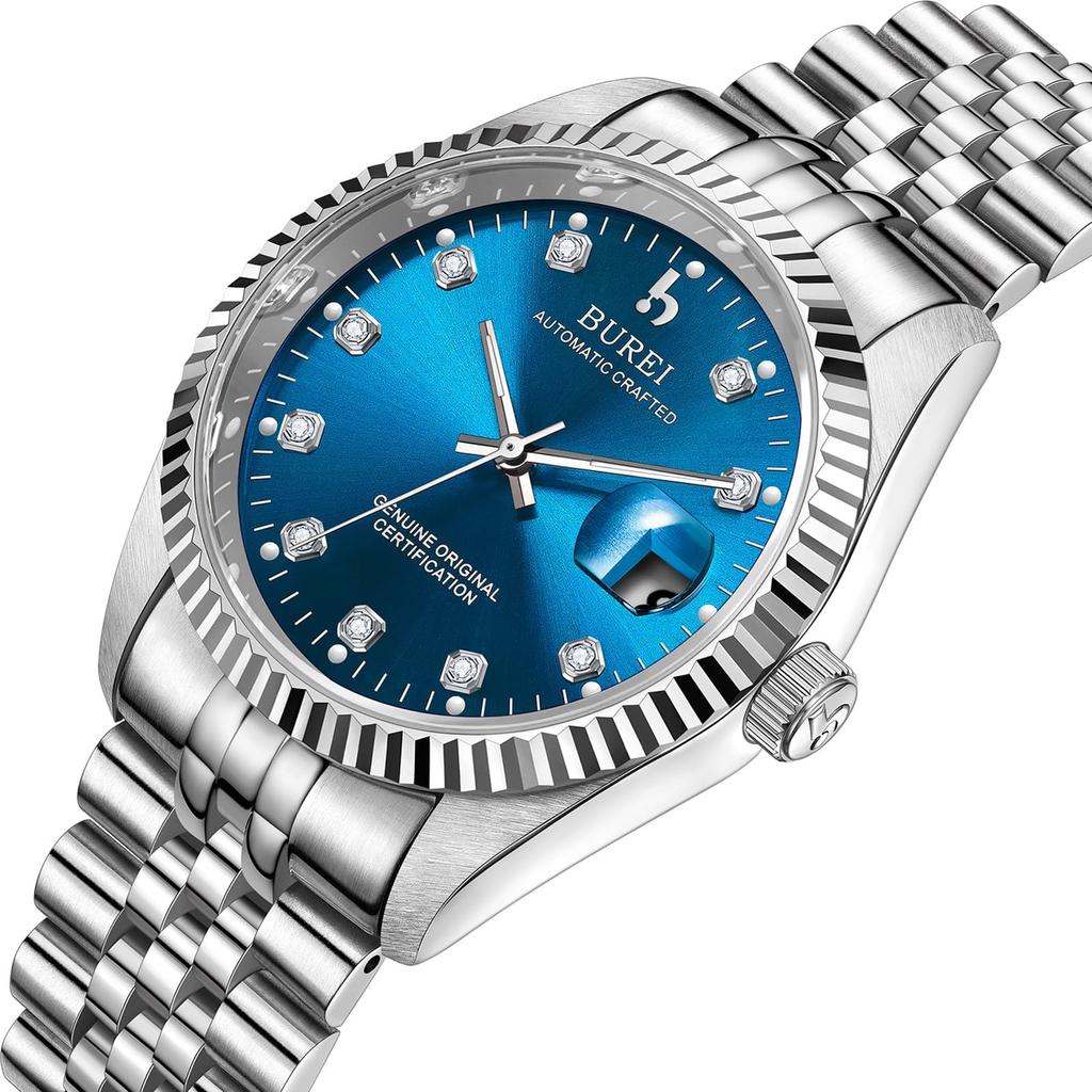 Мужские автоматические часы BUREI, Водонепроницаемые, Аналоговые, Отображение даты, Механические часы, Популярный мужской бренд, Стильные, Простые, Повседневные, Часы глубокого синего цвета