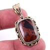 Natural Mahogany Obsidian Gemstone 925 Solid Silver Two Tone Pendant 1.50'' d4S48