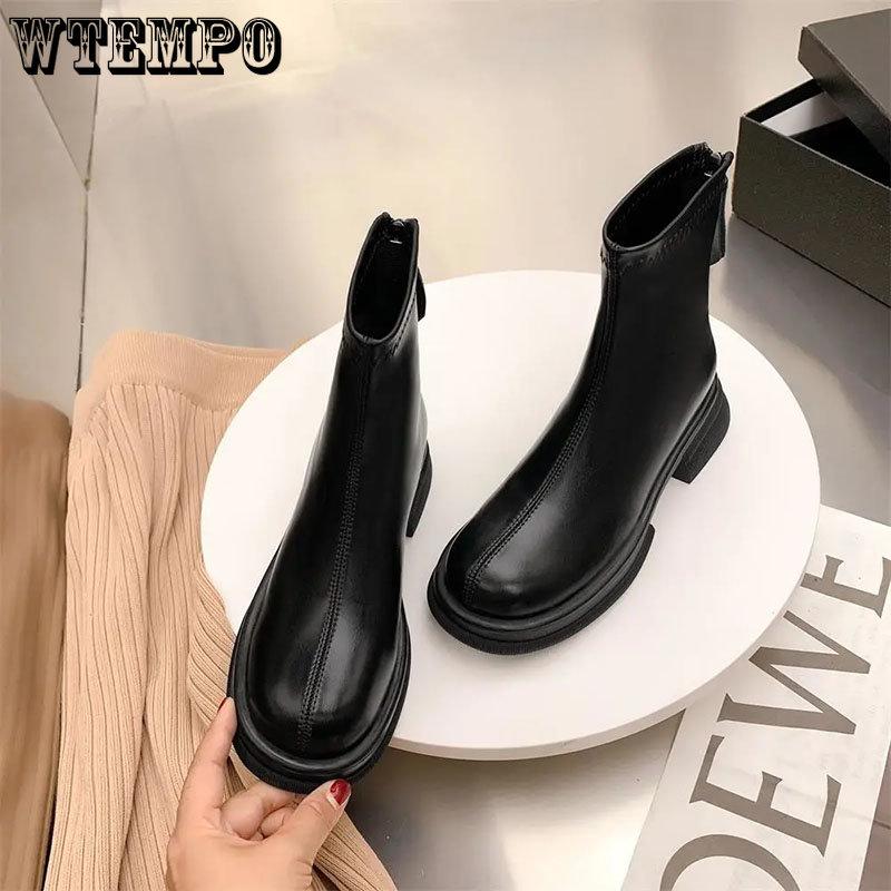 Женские короткие кожаные ботинки из мягкой кожи Коричневые ботинки в британском стиле в стиле ретро на толстой подошве с противоскользящим покрытием Простые повседневные модные модные Harajuku для поездок на работу