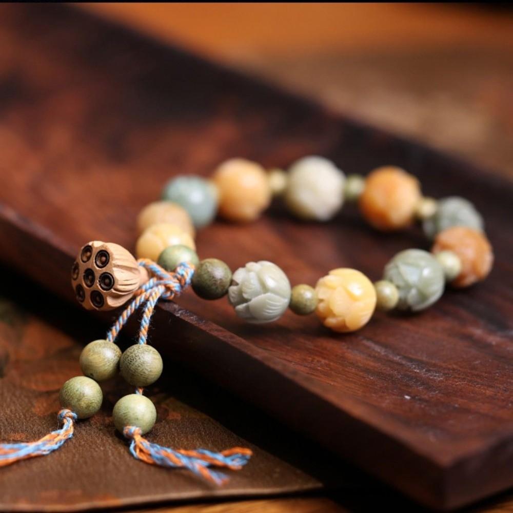 Lotus Charm Tibetan Buddha Bracelet Natural Resin Wooden Beads Bracelet  Yoga Practice