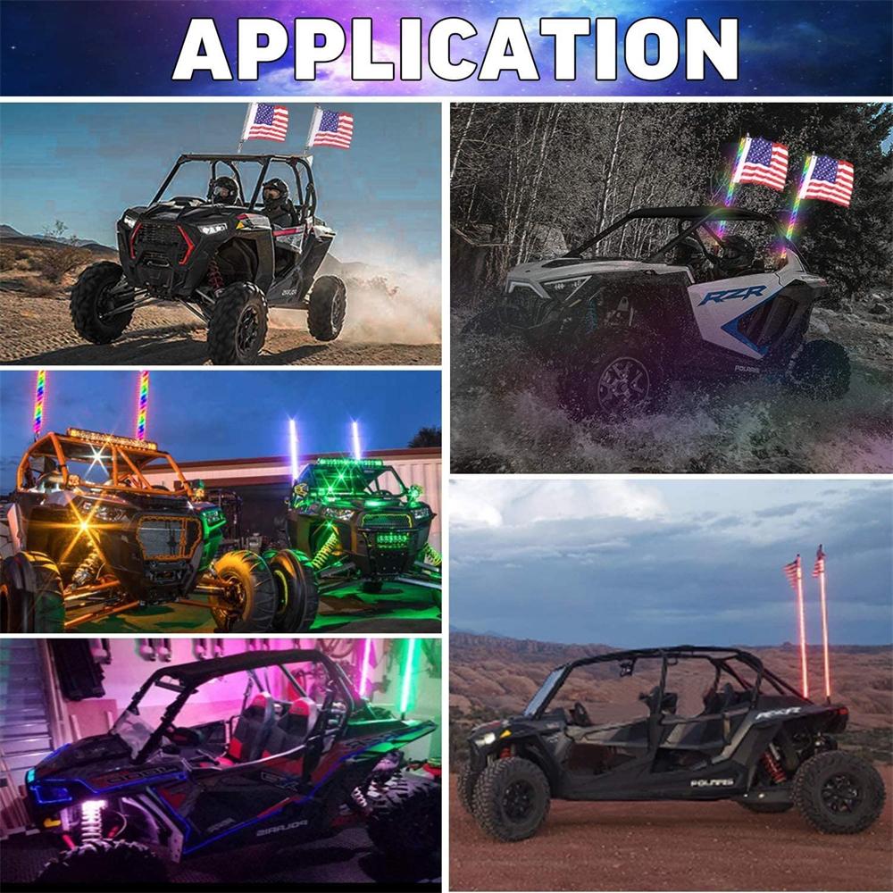 2 шт. 90 см светодиодные антенны для RZR RGB неоновая полоса управление с телефона светодиодные ленты 3 фута флаг спираль светодиодный хлыст светодиодные фонари для UTV ATV