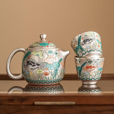 Керамический набор для заваривания чая, горшок с яйцом дракона, чаша в стиле кунг-фу, эмалированные позолоченные серебряные чайные чашки, подарочный набор высшего качества