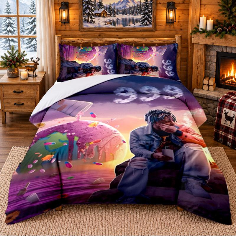 Juice Wrld Pattern Bedding 3Pcs Set Bed Sheet And Pillowcases For Indoor Bedroom