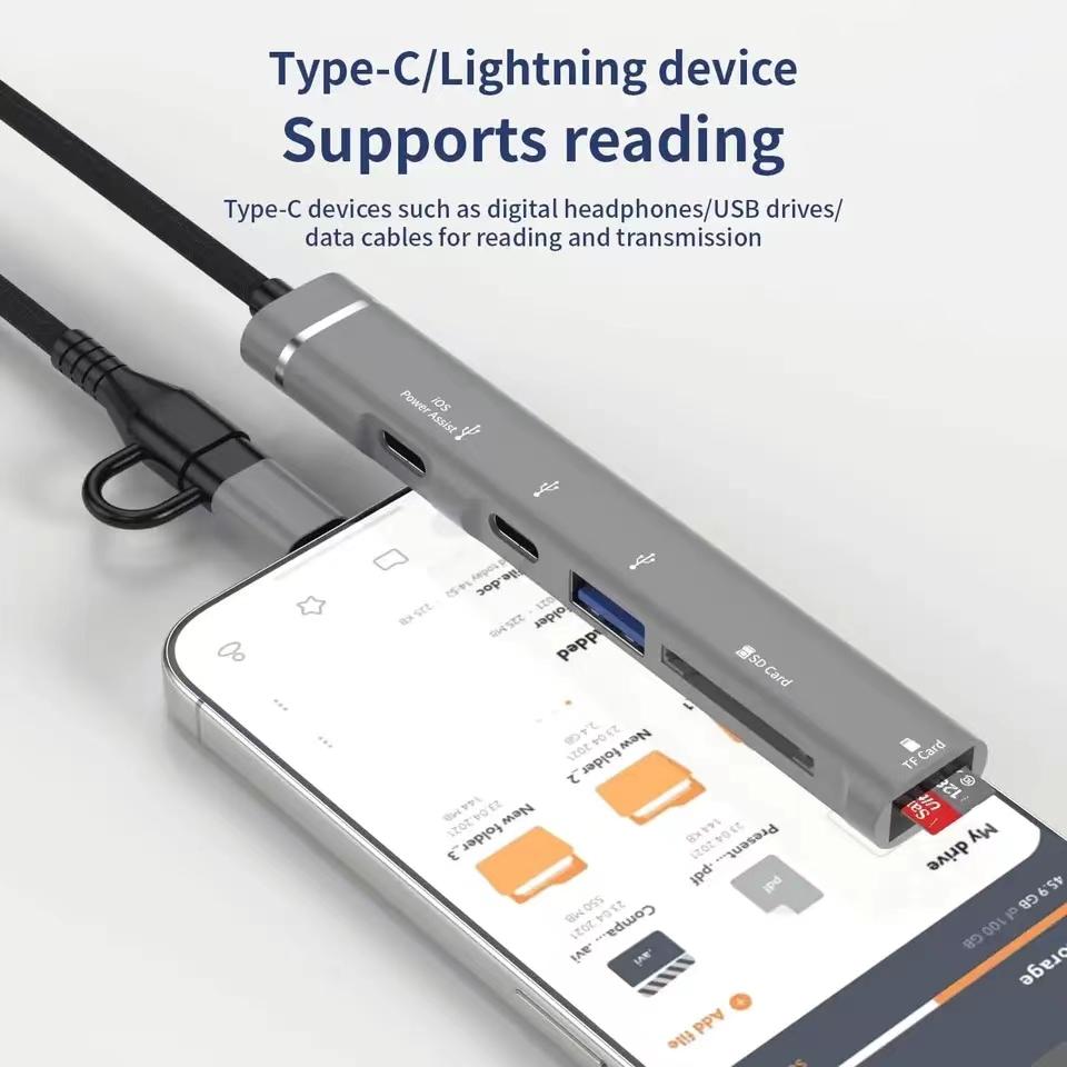 Usb C Hub с портом Lightning, чтение карт памяти Usb SD/TF с 2 портами Usb Type C/1 портом Usb 3.0, 5-в-1 многофункциональный адаптер Usb Hub