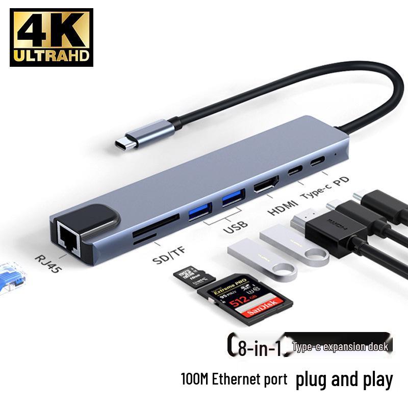 Док-станция расширения 8-в-1 для ноутбуков Apple: Многопортовый хаб с поддержкой USB, сети, Type-C и кардридера