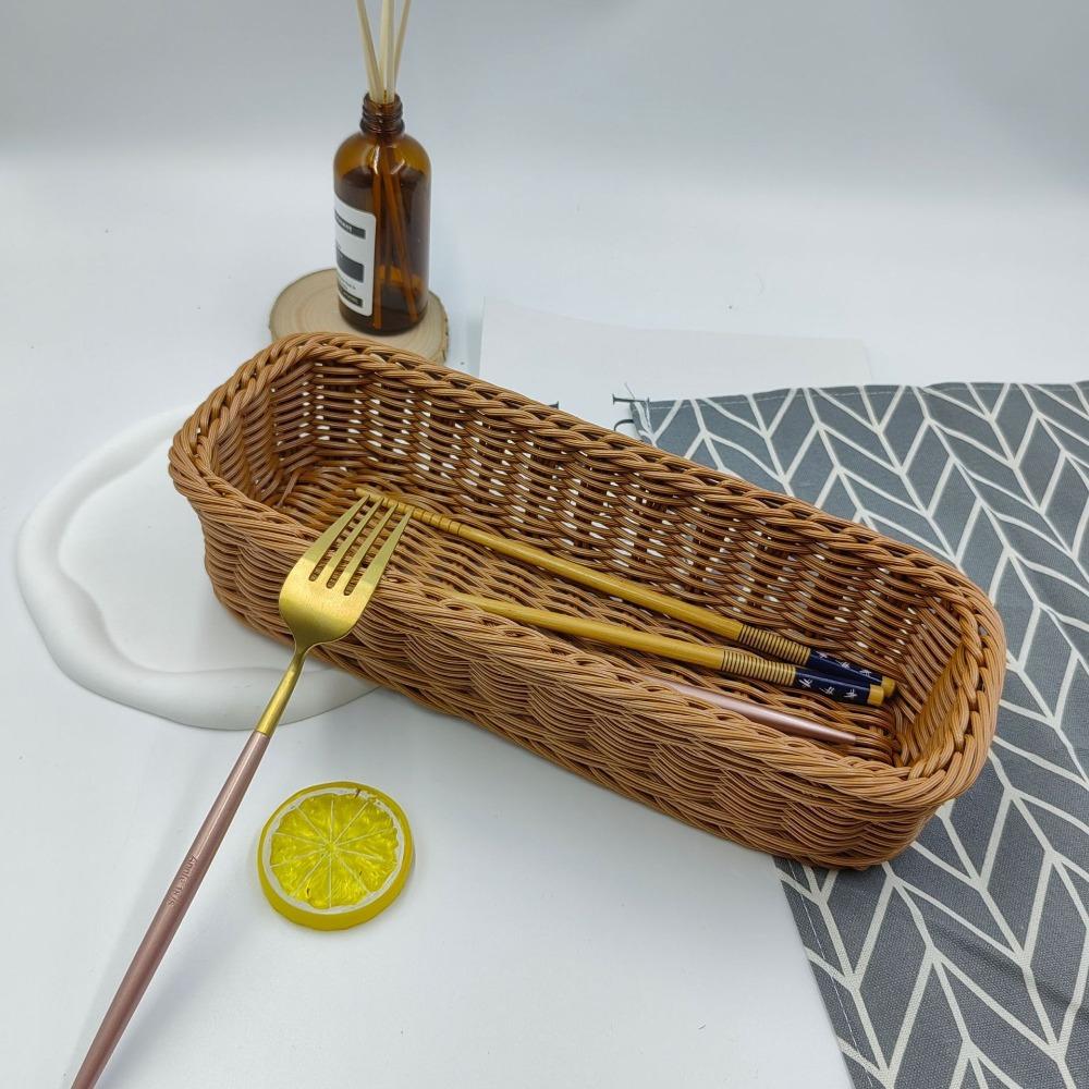 Прямоугольный поднос из искусственного ротанга, пластиковая тарелка для хлеба и еды, модная корзина для хранения из имитации ротанга, дом