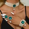 Женская мода Легкая роскошь Короткий стиль Имитация циркона Стразы Ожерелье Серьги Браслет Набор с цирконом Вечеринка Фестиваль Подарок