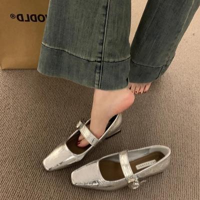 Модная женская обувь на толстом каблуке Весна Новая Квадратный носок Неглубокий вырез Металлическая пряжка Мягкая подошва Противоскользящая Износостойкая Обувь на плоской подошве