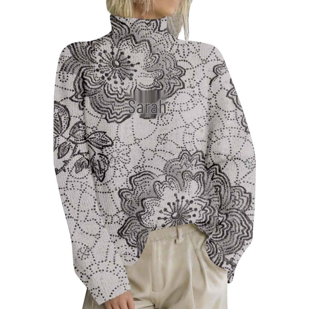 High-Neck Printed Pullover Sweater LYH0911