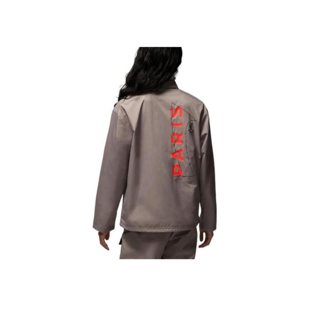 Jordan Paris Saint-Germain Collection с буквенным принтом и нашивкой с логотипом, мужская куртка с карманами и пуговицами, коричневая DM3105-010
