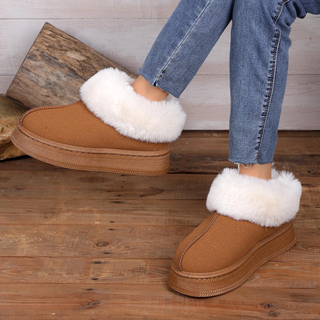 Thicken Plush Thick Bottom Women Snow Boots Round Toe Slip-On Winter Women'S Cotton Shoes Fluffy Fuzzy Warm Non Slip Ankle Boots