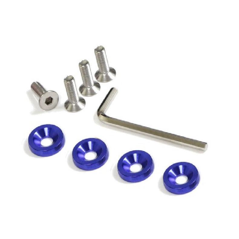 (4) JDM Racing Style Blue Aluminum Washers Bolts Kit For Car Fender, Bumper etc
