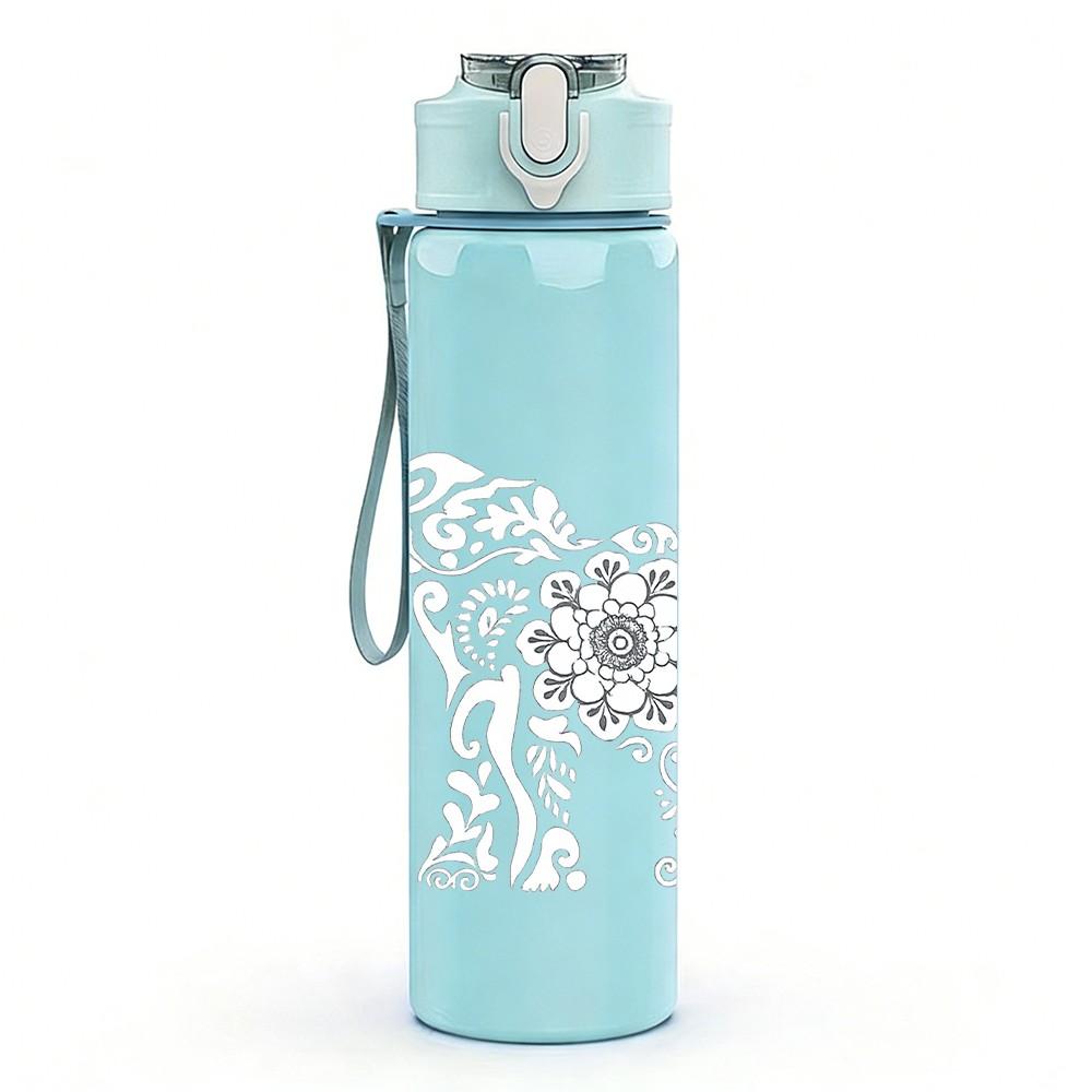 1PC Elephant Mandala Line Art Print 750ml Color Plastic Sports Water Bottle Leakproof Flip Straw Lid Suitable for Sports Office Home Use