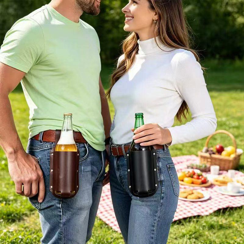 Leather Beer Can Bottle Carrier 1Pcs Waist Strap Sturdy Build Easy Belt Attach for Outdoor Picnic Beach Parties