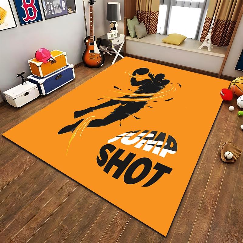 Basketball Style Carpet with Jump Shot Text in Bold Design Suitable for use as an anti-slip for living room bedroom sofas