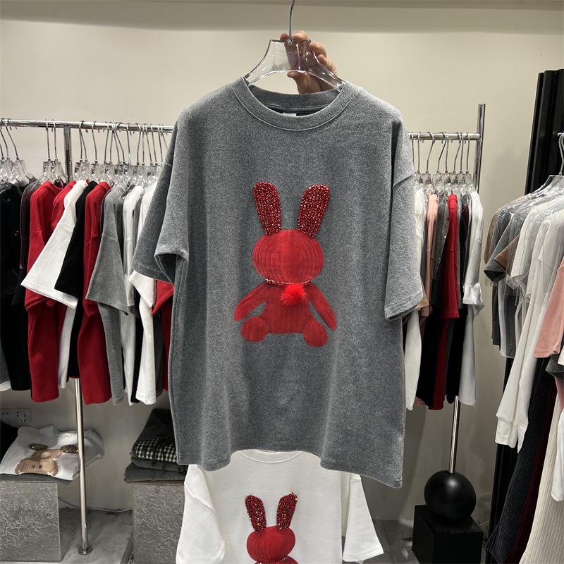 Футболка из хлопка с принтом мультяшного кролика - летняя женская свободная повседневная футболка с коротким рукавом