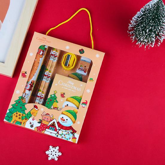 Christmas Stationery Set Cartoon Xmas Pattern Pencil Sharpener Erasers Pencils Kawaii School Stationery Supplies
