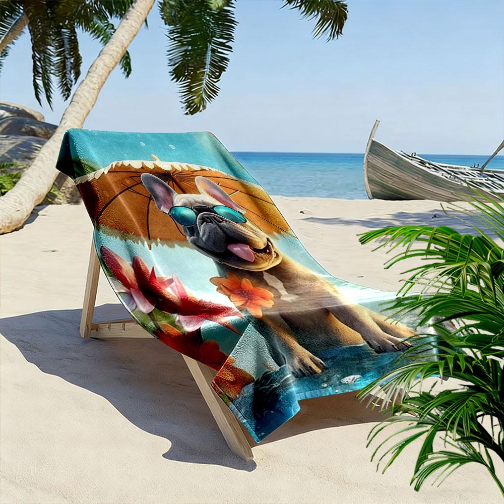 "Cool Bulldog with Sunglasses at Beach" Patterned beach towel quick dry perfect for travel outdoor sports jogging the beach and swimming