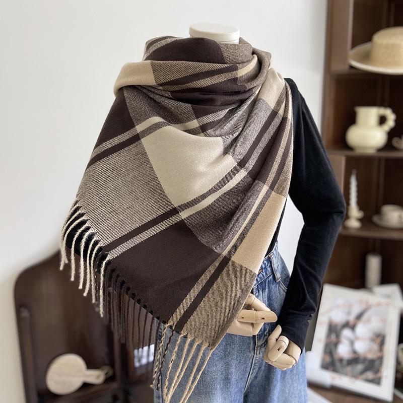 Winter Plaid Scarf Design Women Cashmere Pashmina Warm Shawl Lady Wrap Tassel Scarves Knitted Men Foulard Thick Blanket