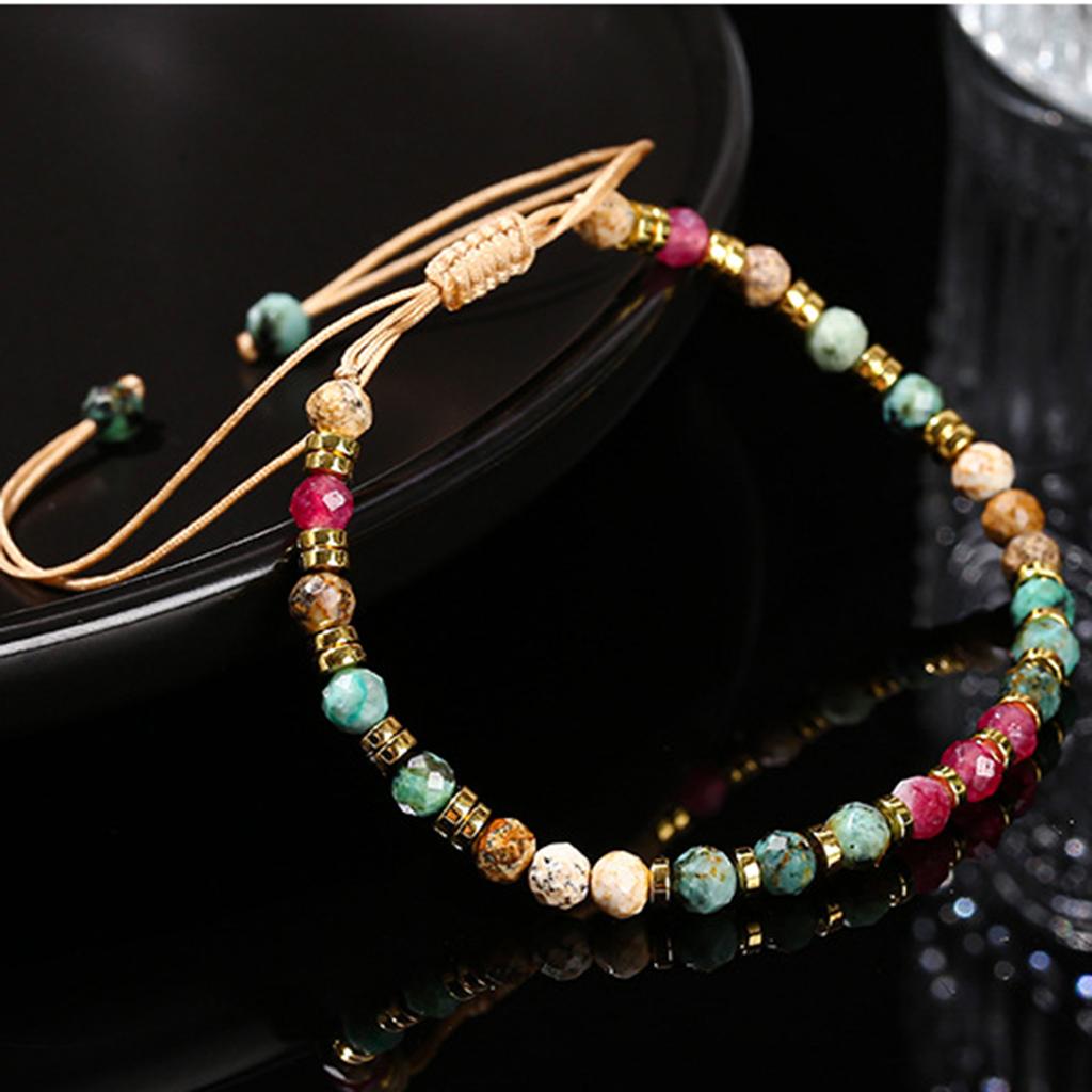 Cut Natural African Turquoise Colored Chalcedony Braided Bracelet Girl's Personality Joker Jewelry.