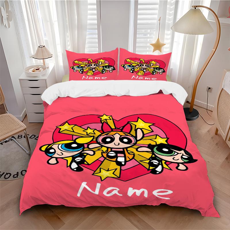 Custom Textile Power Puff Girls Bedding 3 Piece Set HD Print Duvet Cover Pillowcases for Teens Adult Bedroom Decoration