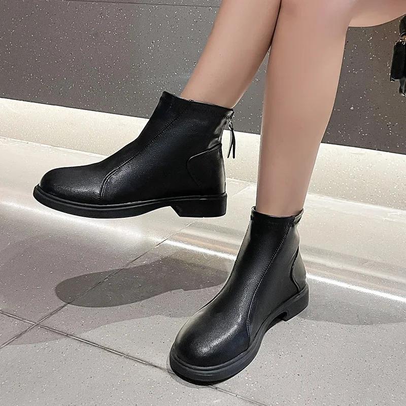 Модные классические ботинки челси женские черные ботильоны осень-зима короткие ботинки на платформе слипоны женские