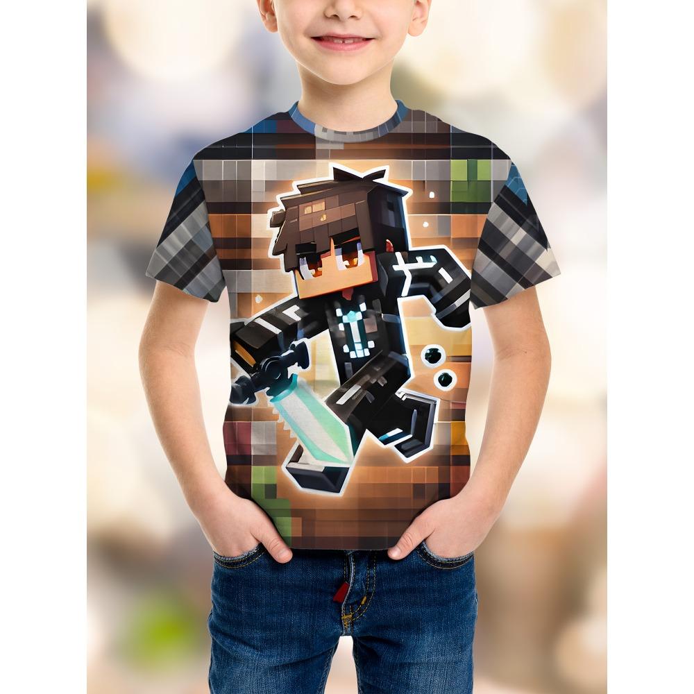 Game Pixel Birthday Party Children's T-shirt Humorous and Funny Boys Fashion Novelty Gift Short Sleeve T-shirt