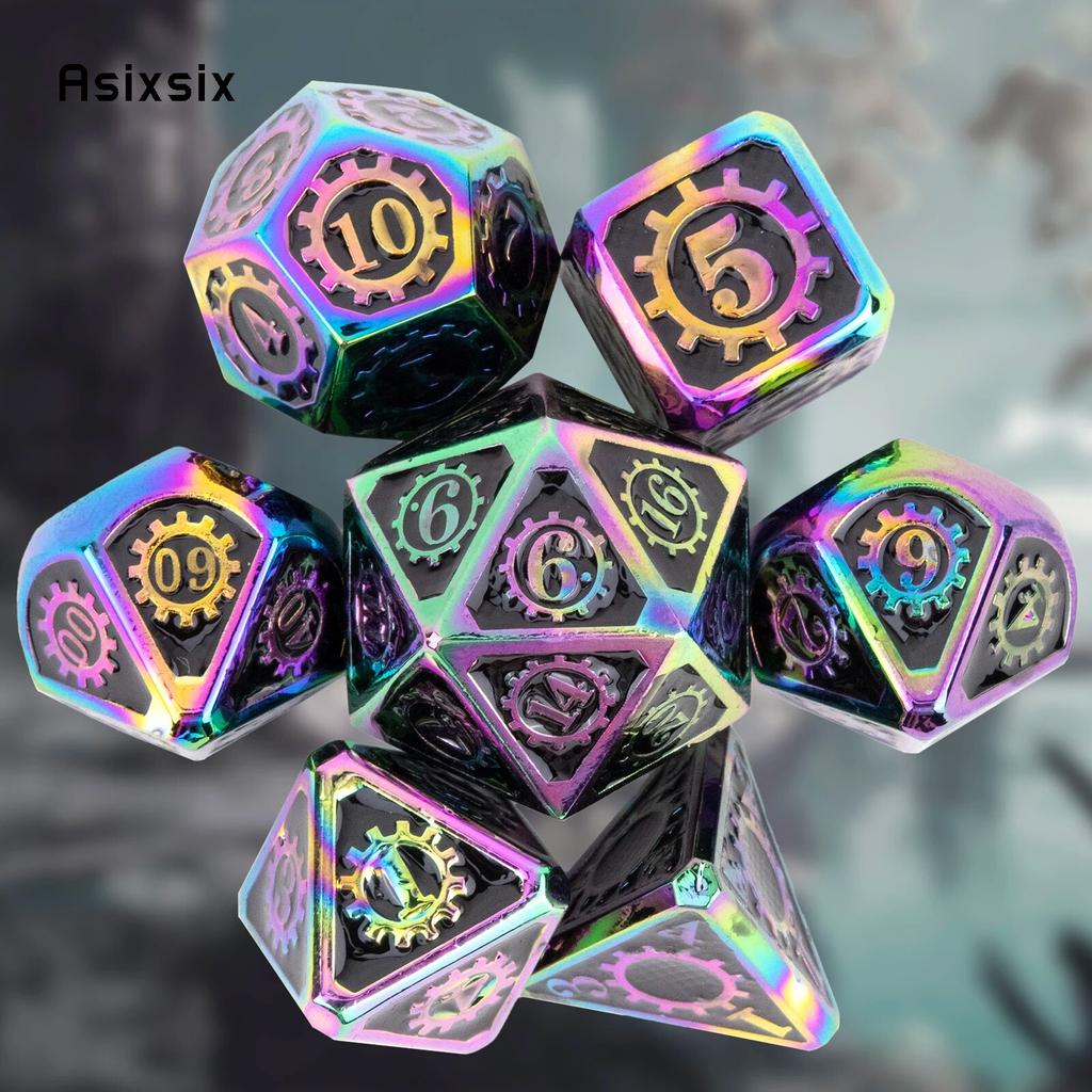 7 шт. красочные зубчатые колеса, металлические кубики, набор твердых металлических многогранных кубиков, подходящий для ролевой игры, настольной игры, карточной игры