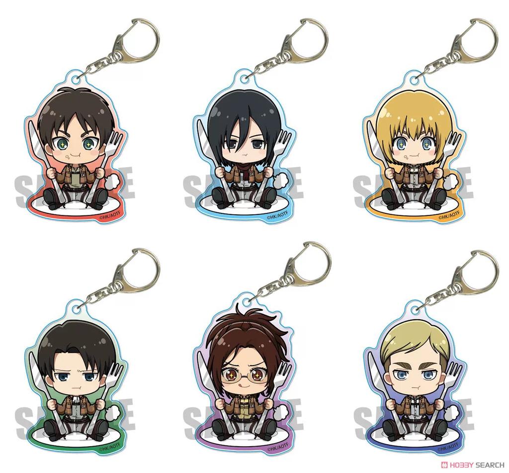 Attack on Titan Anime Tableware Style Acrylic Keychain, Levi Mikasa Eren Bag Decor