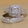 Gorgeous Wedding Set Rings for Women Micro Paved Brilliant Cubic Zirconia 2Pcs Bridal Marriage Engagement Rings Jewelry