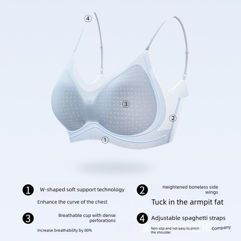 Ultra-thin Underwear - Summer Lightweight Women's Gathering Anti-sag Bra with Adjustable Breasts and Invisible Ice-silk Jelly Bra.