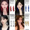 Red Petals Exaggerated Fringed Earrings Women's Light Luxury High-end Long Earrings Temperament Earrings Retro Noble Earrings