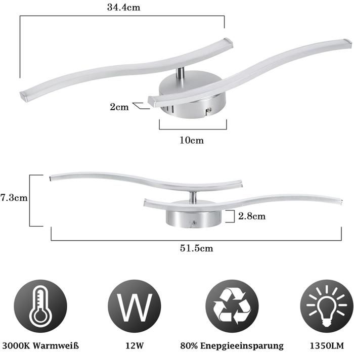 Plafonnier LED - NETTLIFE - Plafonnier Nettlife - 12W - 3000K (blanc chaud) - Métal blanc