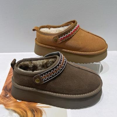 Кожаные зимние ботинки на толстой подошве для женщин, зимний бархат для тепла, на одном педале, с пушистым носком, для улицы, бархатные утолщенные полутапочки для женщин