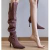 Высокие каблуки выше колена женские высокие сапоги модные замшевые туфли с острым носком зима 2025 тренд элегантные туфли для вечеринок сексуальные Botas Mujer