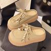 Модные женские полушлепанцы на толстой подошве, увеличивающие рост, с сумкой на носке, новые на весну и лето 2025 года, в ретро-стиле, с бисером, на шнуровке