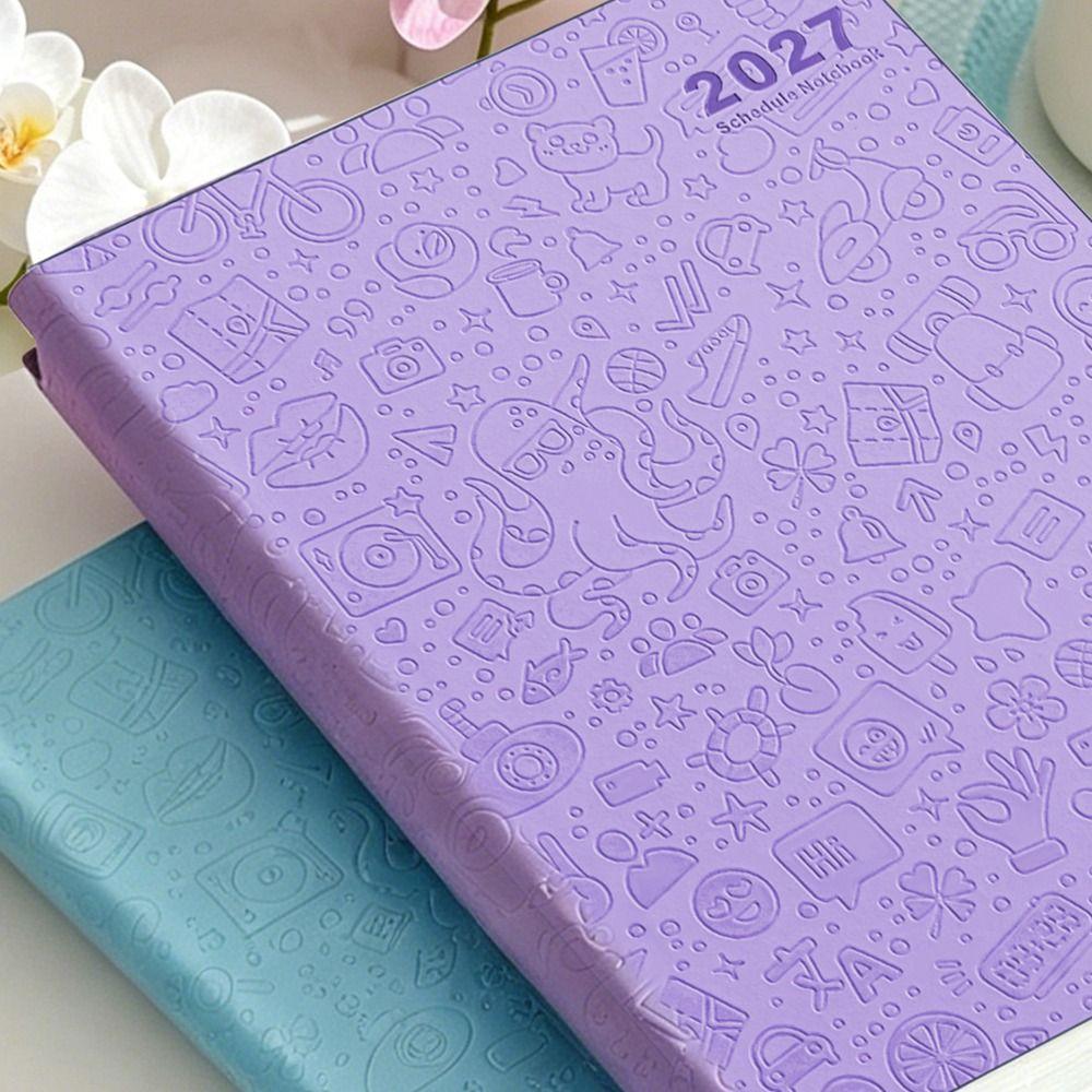 Тисненая обложка 2027 Английский Планер Блокнот Держатель для ручки Эластичная резинка Ежемесячный планировщик Ежемесячный указатель Страницы в линейку