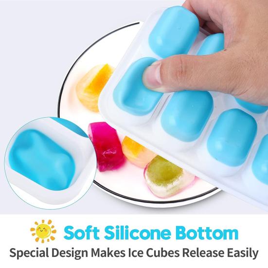 Silicone Ice Cube Tray with Lid 14 Cubes Easy Release Stackable Ice Mold for Cocktails Coffee Juice Whiskey Ice Drink Maker