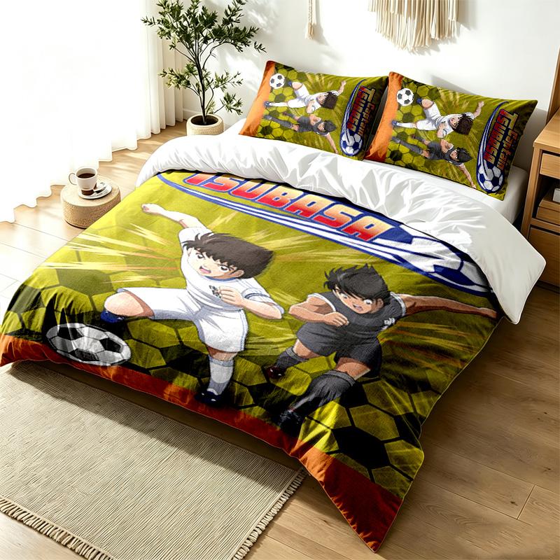 CAPTAIN TSUBASA 3pc Duvet Cover Set Simple Modern Bedding Set Wrinkle Resistant Soft Fabric All Season Use a perfect gift