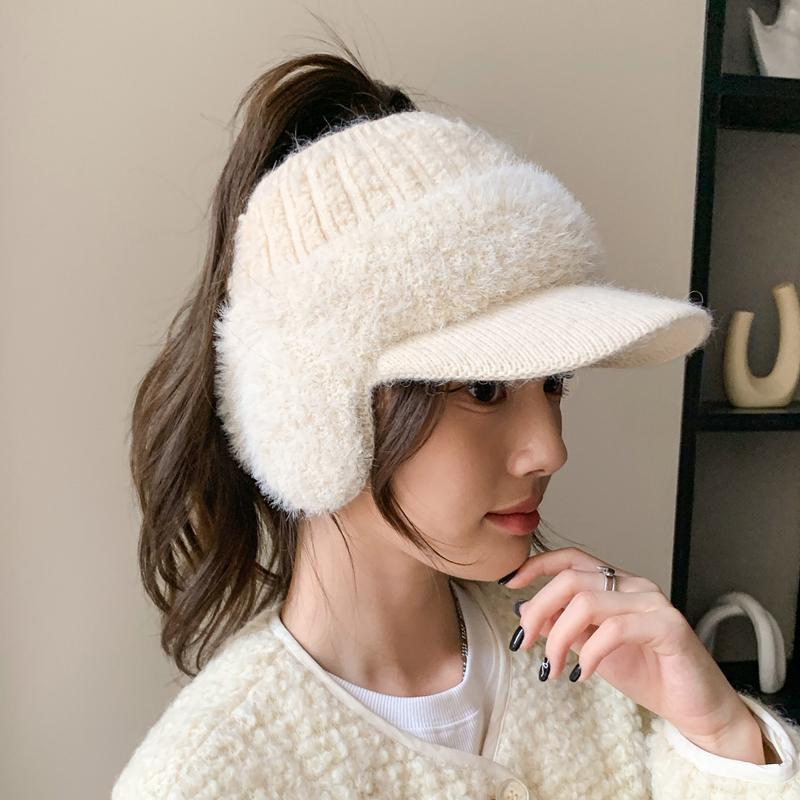 Новая женская зимняя шапка из меха кролика, плюшевая меховая подкладка, теплые шапки для женщин, повседневная зимняя вязаная козырек