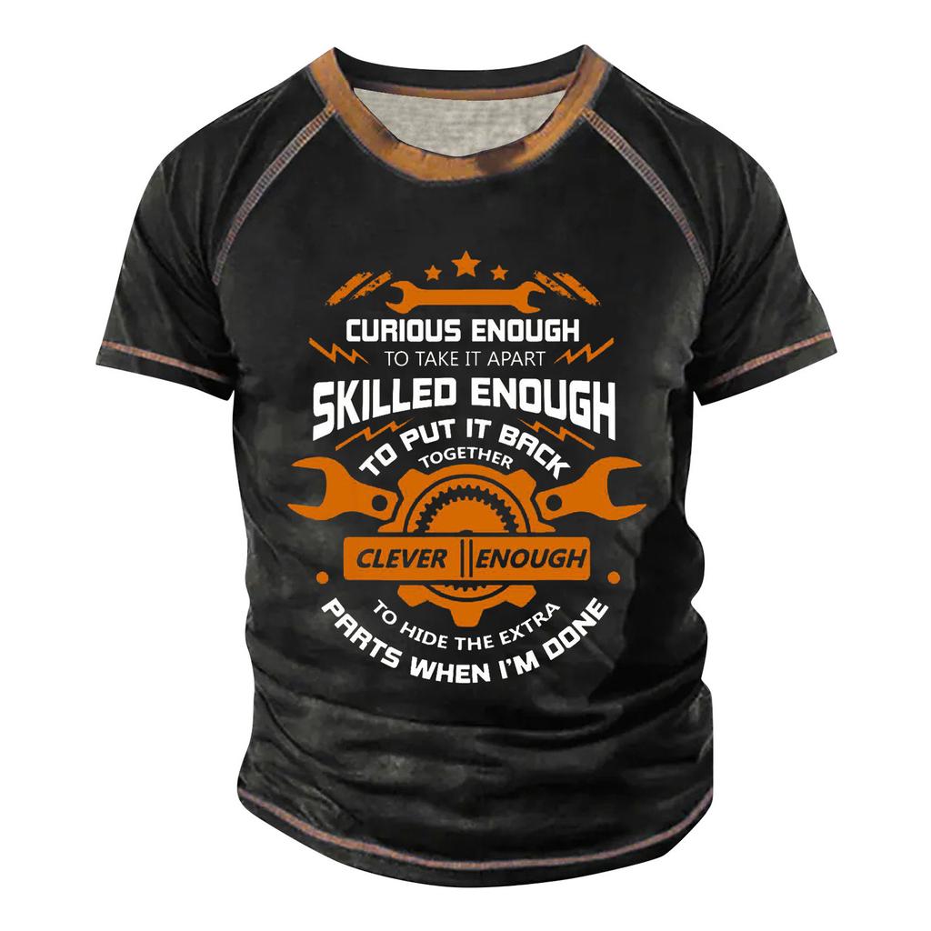 Мужская футболка реглан в стиле ретро с коротким рукавом и круглым вырезом с буквенным принтом, топы