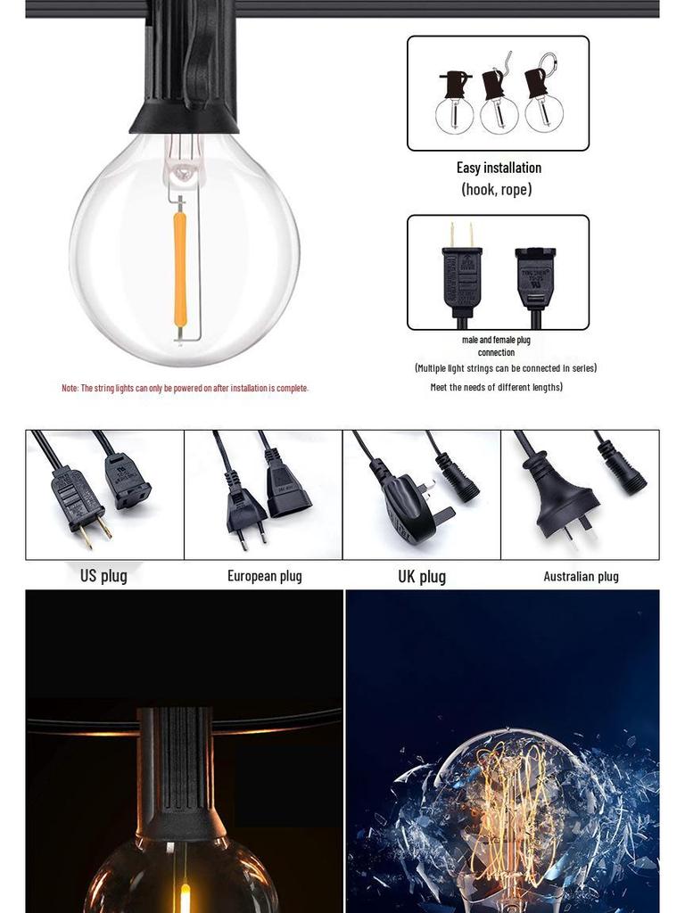 Светодиодные гирлянды G40 в виде глобусов для украшения палатки для кемпинга на открытом воздухе и ночного рынка, 220 В