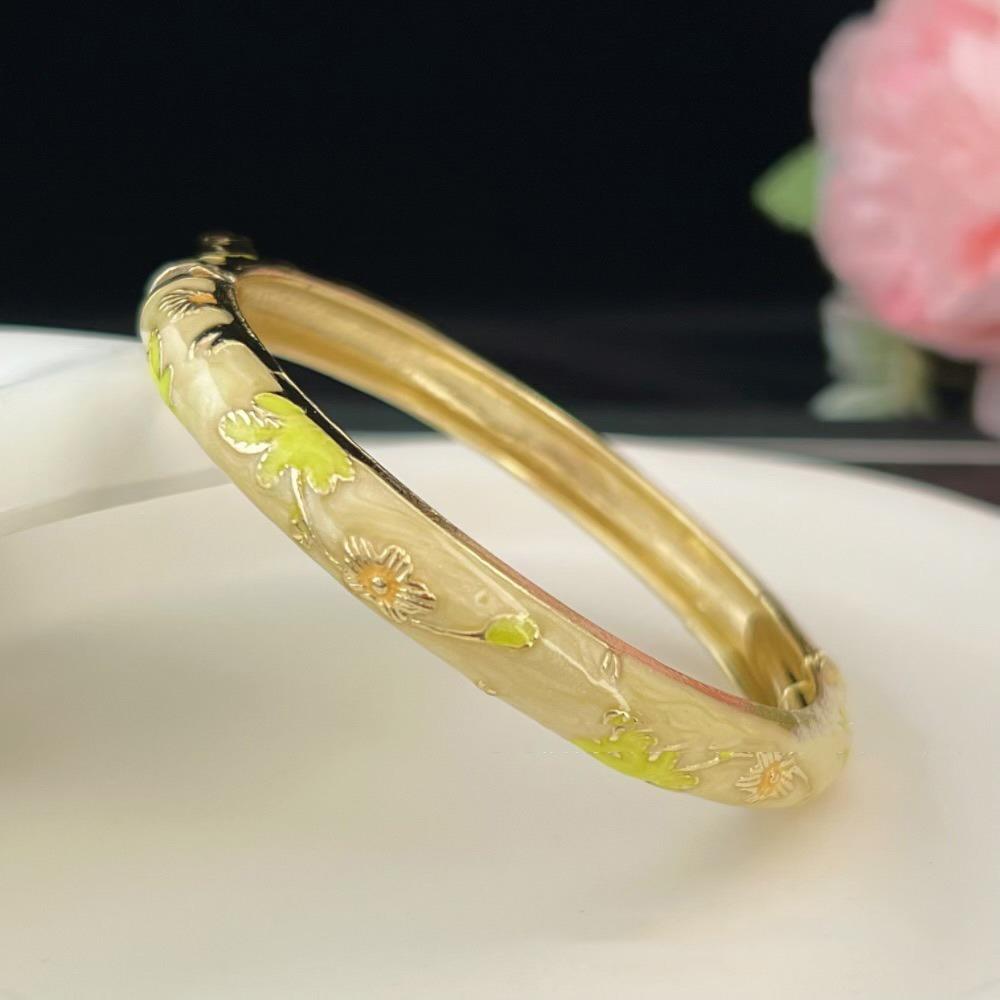 Enamel Peony Filigree Flower Bangle Traditional Women's Hand Bracelet Gifts for Women Girl