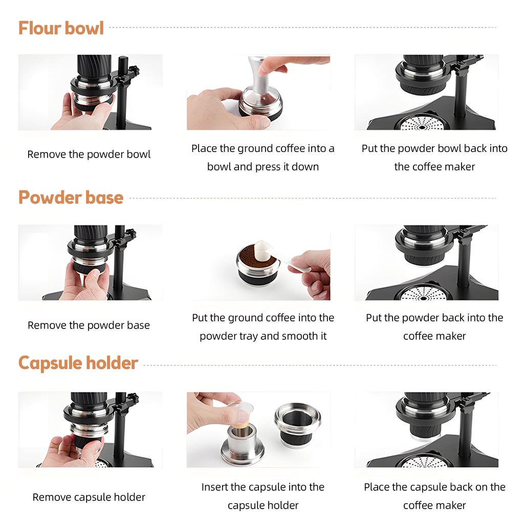 Портативная эспрессо-машина с переменным давлением 9-12 бар, компактная дорожная кофеварка с ручным управлением